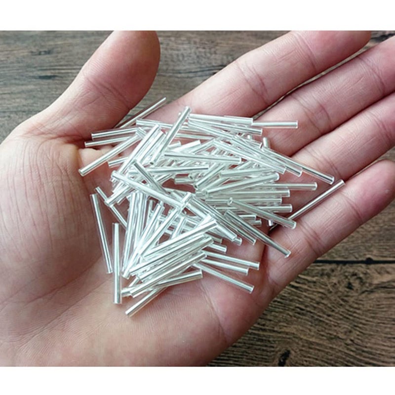 zhiteng 25mm 1" Czech Glass Seed Beads Tube Lined Bugle Beads Spacer Long Earrings Findings (Silver) - Image 5